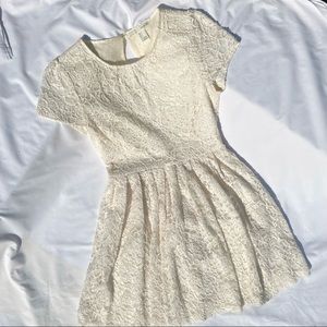 open-back cream lace mini dress
